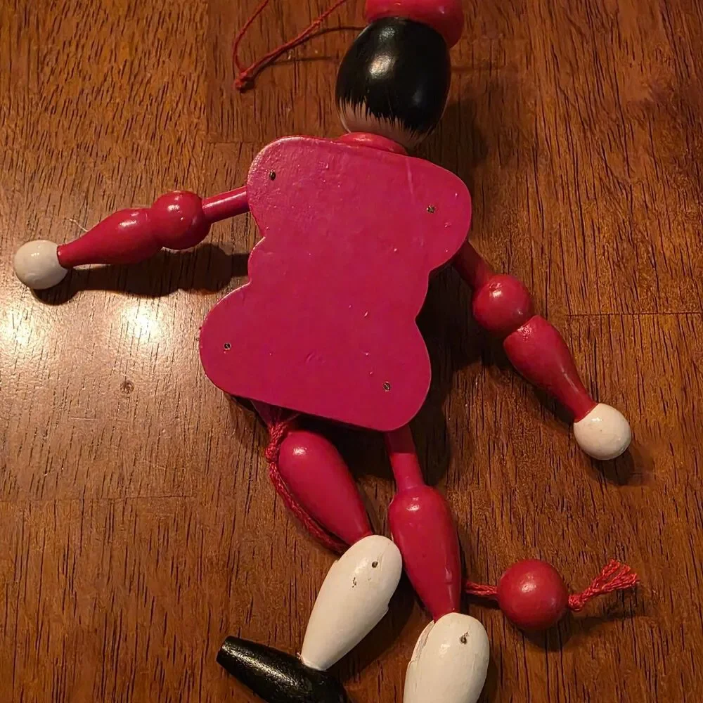 Vintage Wood Pinocchio Pull String Puppet Toy Jumping Jack Christmas Ornament
